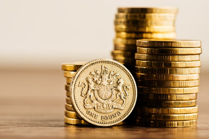 Stacks of 1-pound coins