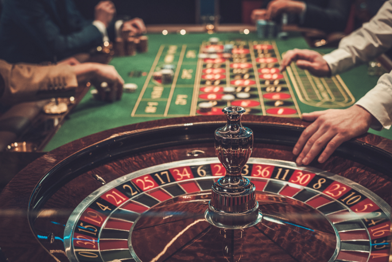 Gambling table in luxury casino.