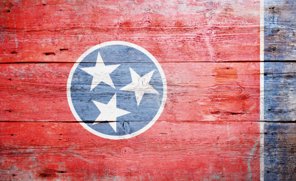 flag of Tennessee painted on grungy wooden background