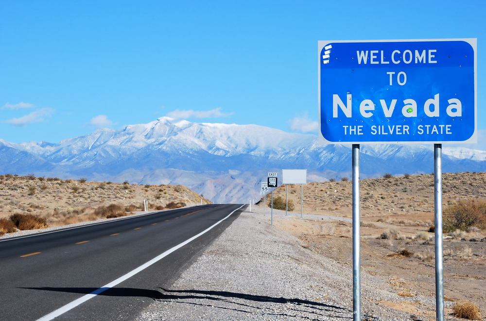 Nevada state welcome road sign