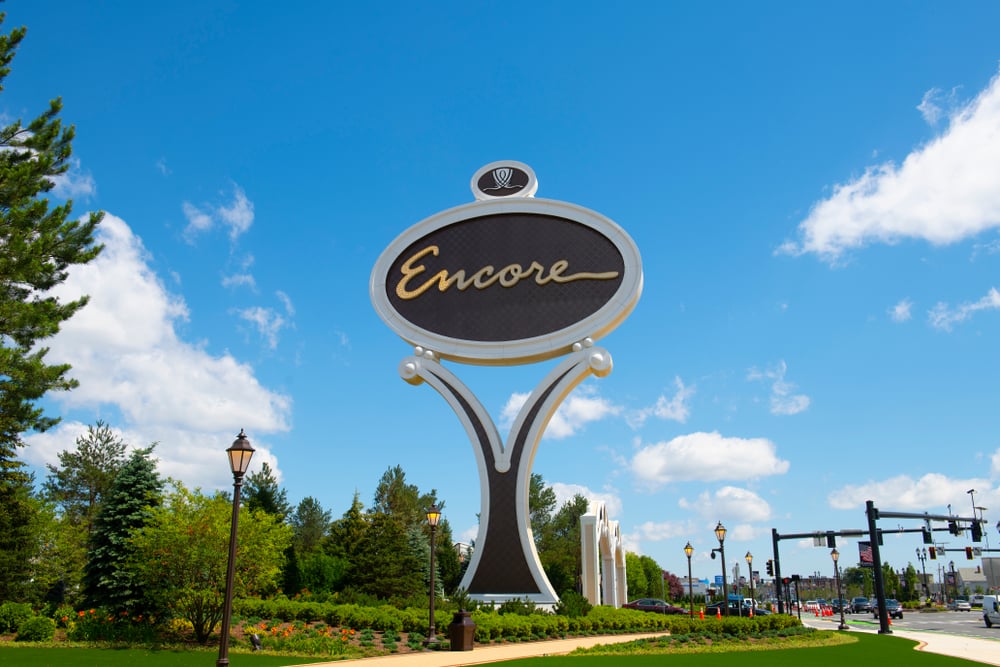 Signage for the Encore Boston Harbor in the city of Everett, Boston