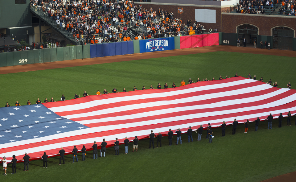 USA flag on sports field