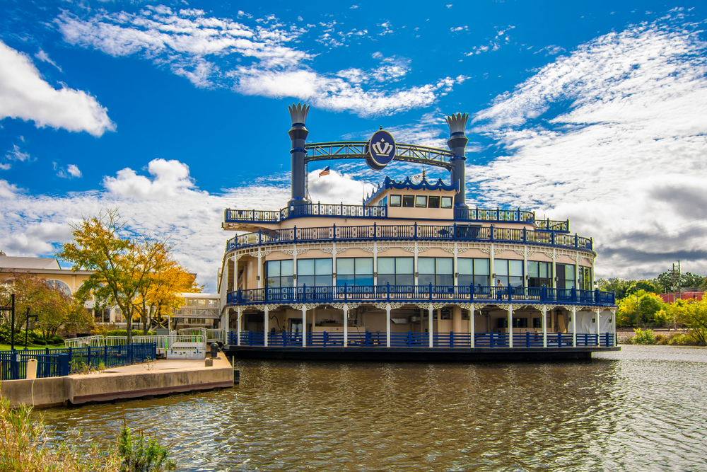 View of the Grand Victoria riverboat casino in Elgin, Illinois