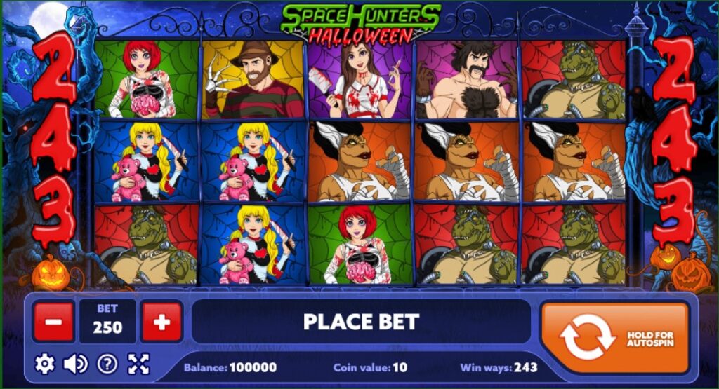 Space Hunters Halloween slot reels by PlayPearls