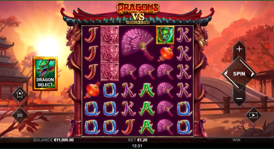 Dragons vs Gigablox slot reels by Hot Rise Games